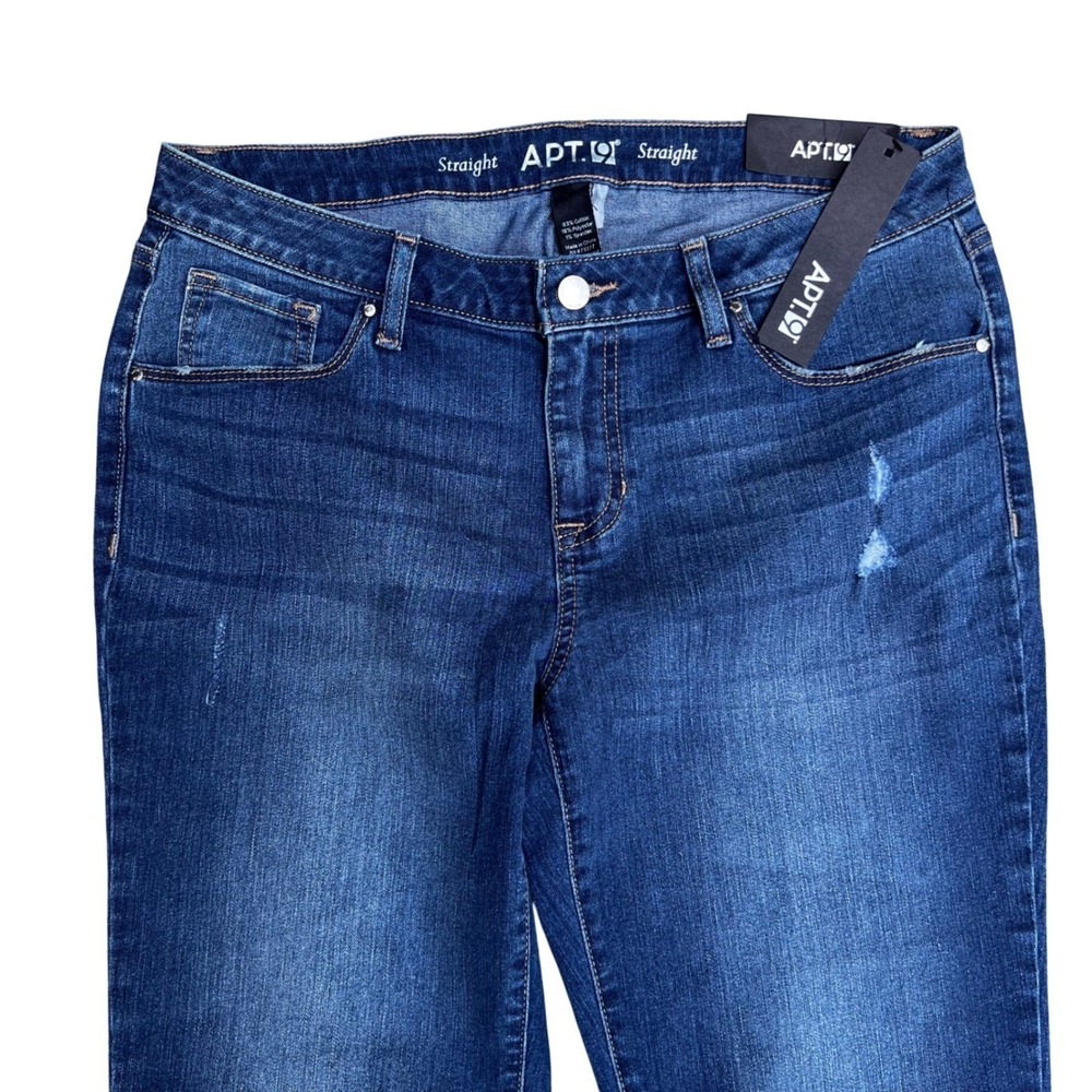 Apt. 9 Straight Leg Jeans Womens Size 12 Blue Mid Rise Distressed Denim Pants
